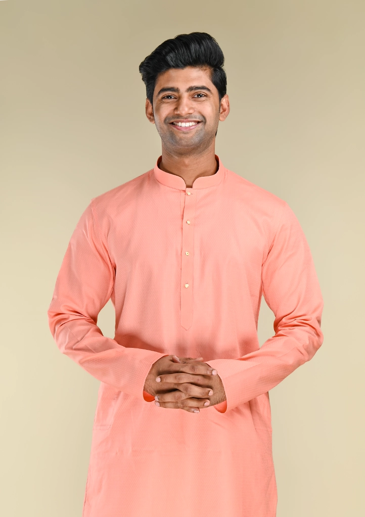 Nawab Parker New Subtle Self Design Peach Colour Kurta Pajama for Men