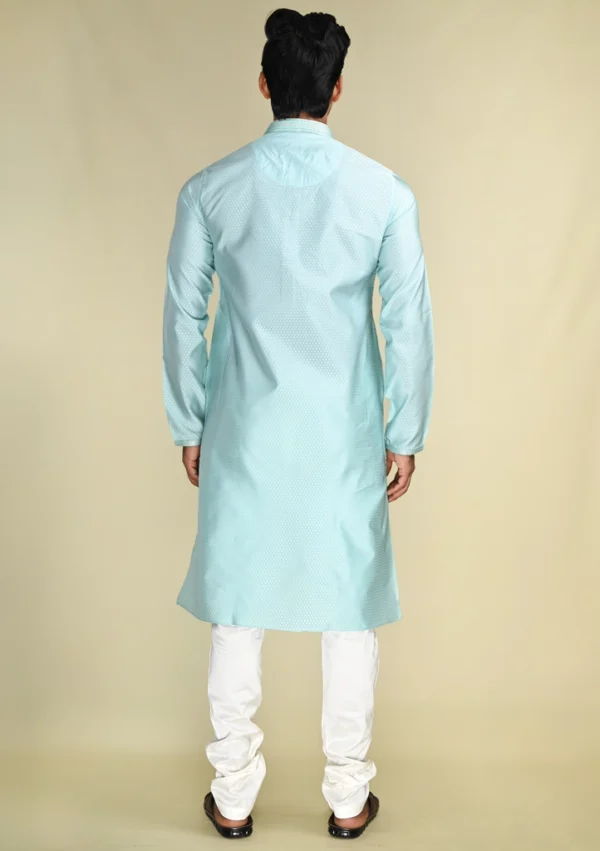 Nawab Parker Sky Blue Regular Fit Kurta Pajama Set with Subtle Woven Detailing