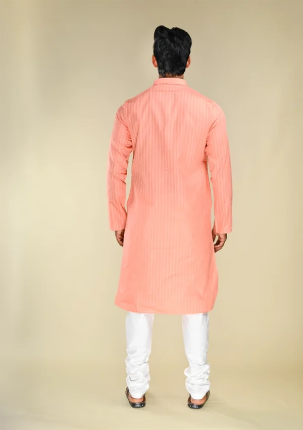Nawab Parker Striped Textured Peach Colour Kurta Pajama For Men With