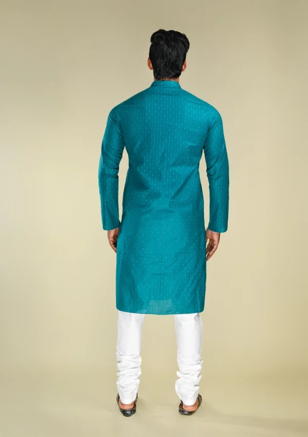 Nawab Parker Traditional Style Woven Teal Kurta Pajama Set for Men