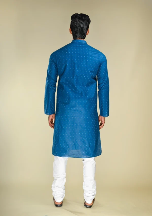 Nawab Parker Stylish Navy Blue Kurta Pajama for Men with Dotted Jacquard Pattern