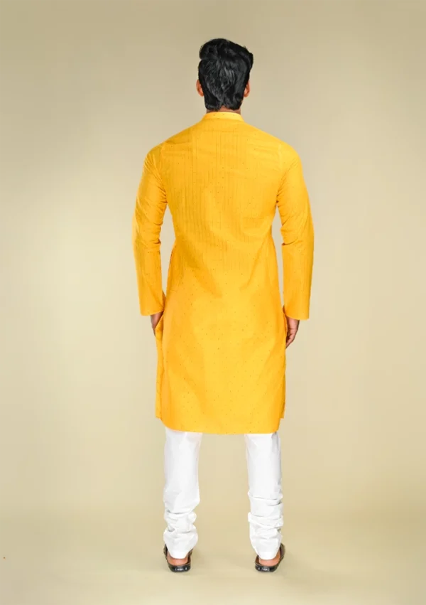 Nawab Parker Traditional Yellow Kurta Pajama Set for Men with Subtle Striped Pattern