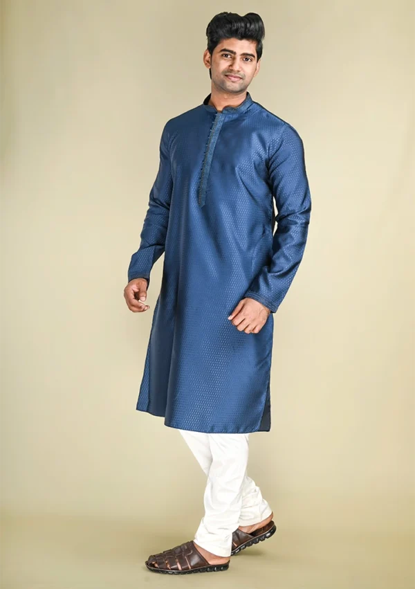 Nawab Parker Stylish Navy Blue Kurta Pajama for Men in Soft Woven Cotton