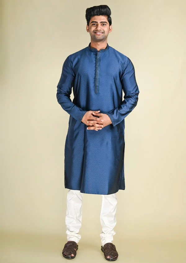 Nawab Parker Stylish Navy Blue Kurta Pajama for Men in Soft Woven Cotton