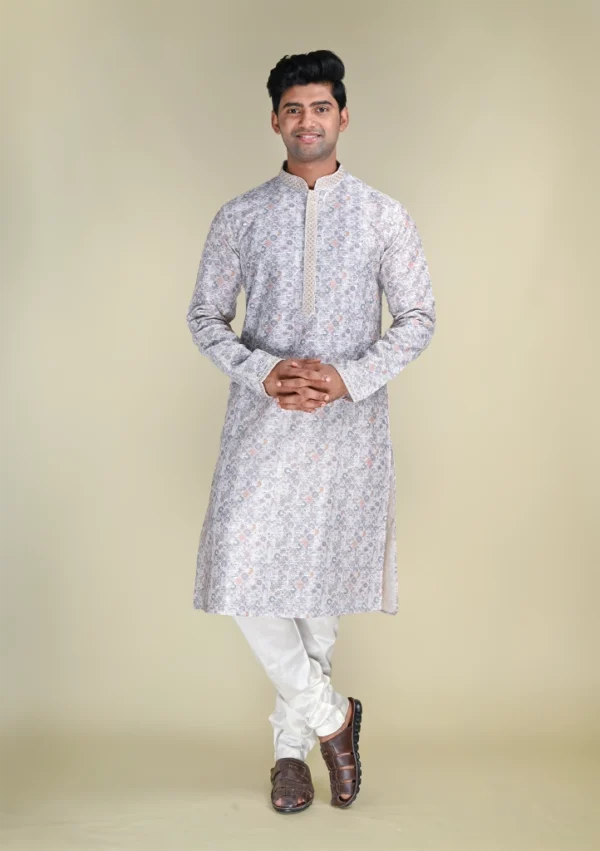Nawab Parker Textured Cotton Floral Printed Kurta Men's Casual Ethnic Wear