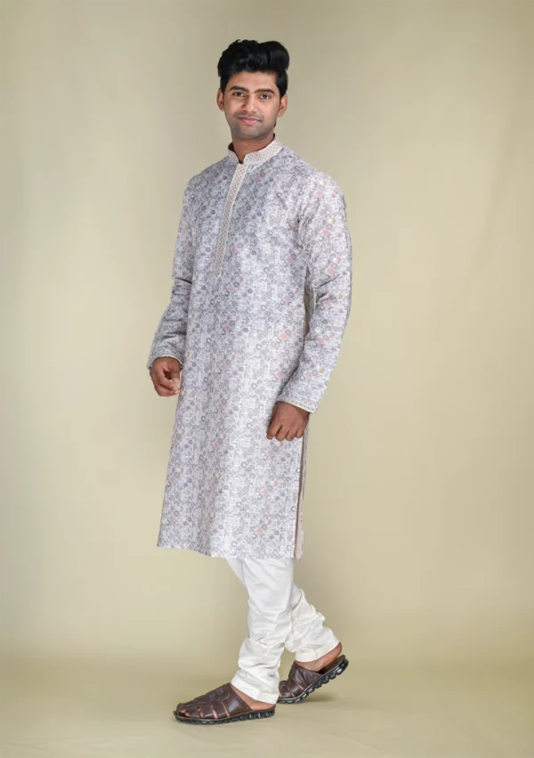 Nawab Parker Textured Cotton Floral Printed Kurta Men's Casual Ethnic Wear
