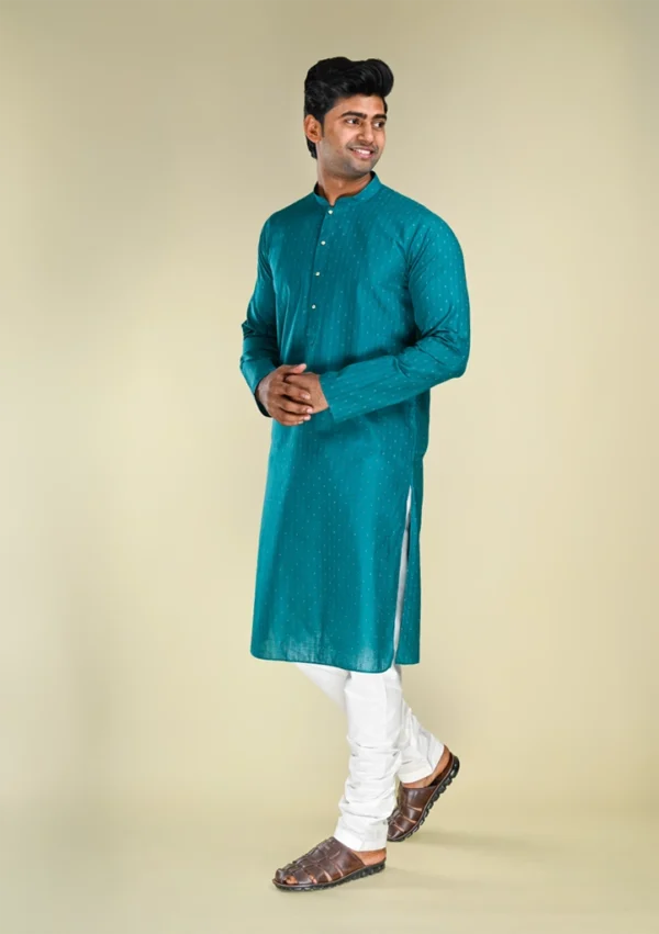 Nawab Parker Traditional Style Woven Teal Kurta Pajama Set for Men