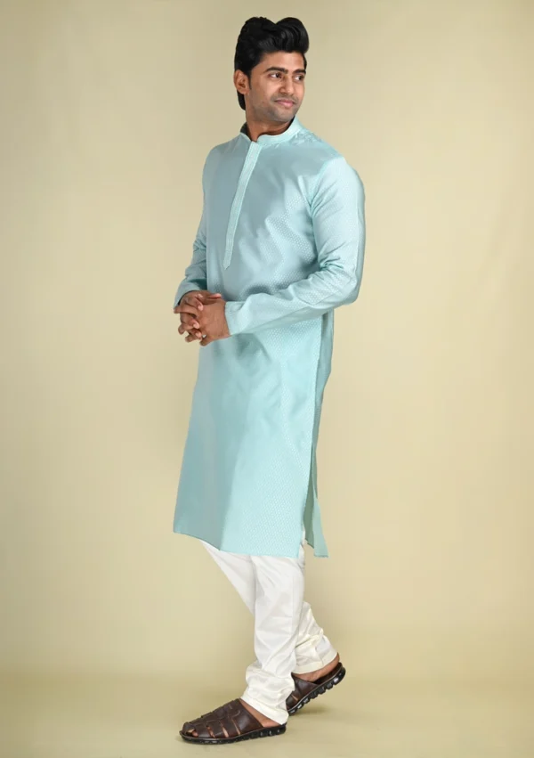 Nawab Parker Sky Blue Regular Fit Kurta Pajama Set with Subtle Woven Detailing