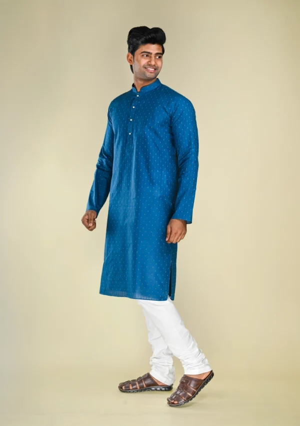 Nawab Parker Stylish Navy Blue Kurta Pajama for Men with Dotted Jacquard Pattern