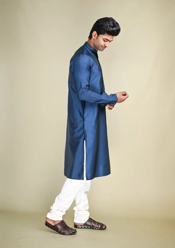 Nawab Parker Stylish Navy Blue Kurta Pajama for Men in Soft Woven Cotton
