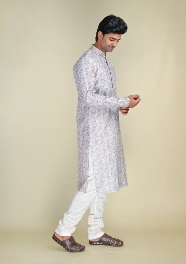 Nawab Parker Textured Cotton Floral Printed Kurta Men's Casual Ethnic Wear