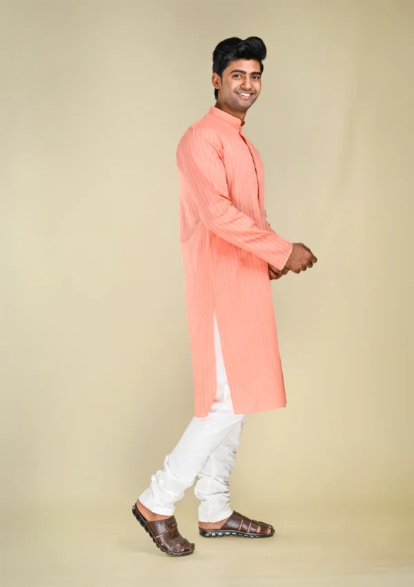Nawab Parker Striped Textured Peach Colour Kurta Pajama For Men With