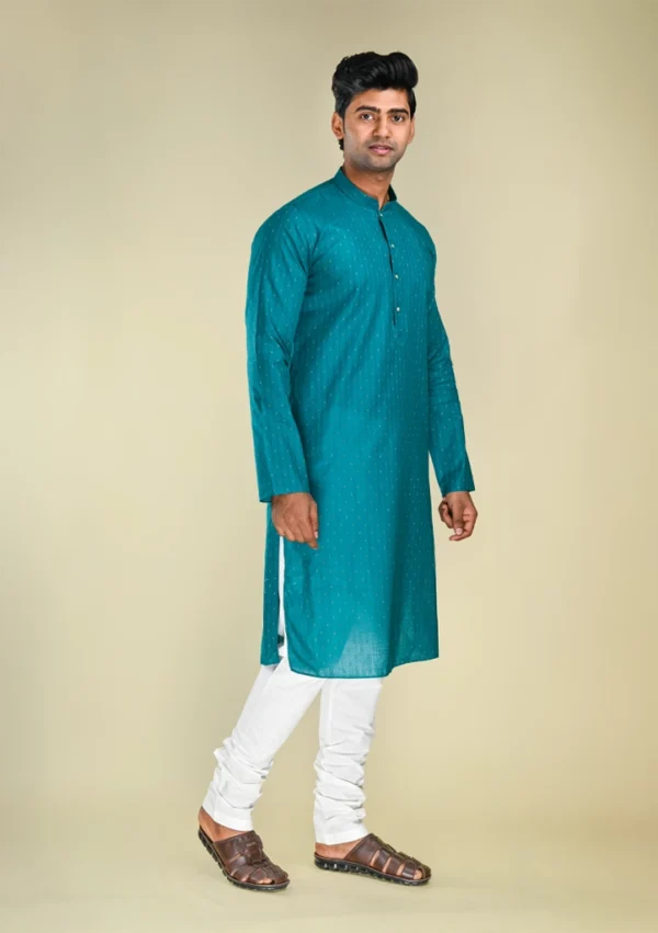 Nawab Parker Traditional Style Woven Teal Kurta Pajama Set for Men