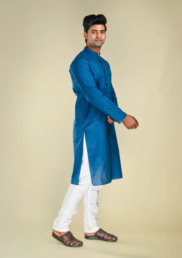 Nawab Parker Stylish Navy Blue Kurta Pajama for Men with Dotted Jacquard Pattern