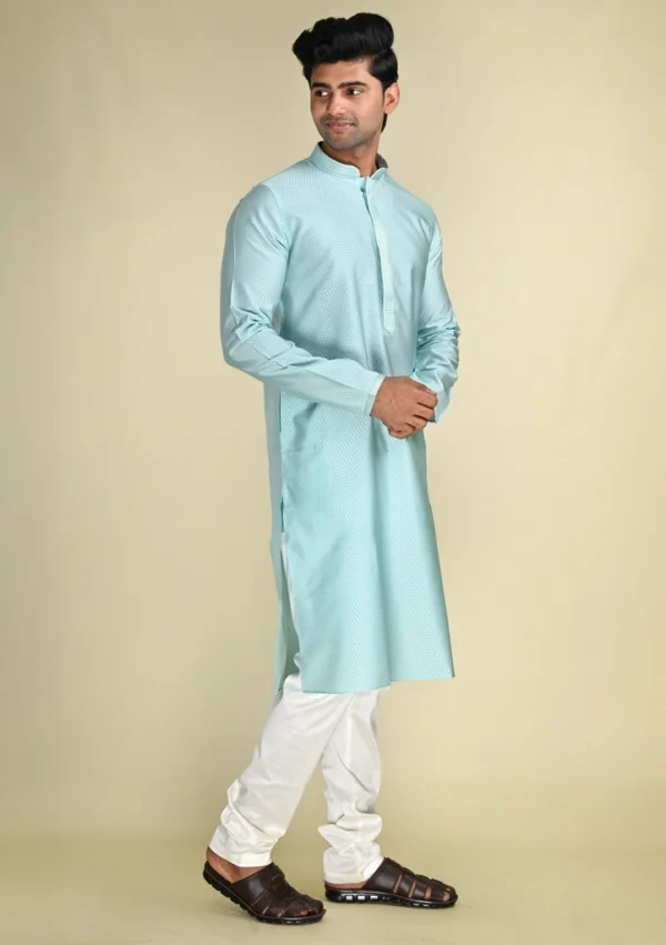 Nawab Parker Sky Blue Regular Fit Kurta Pajama Set with Subtle Woven Detailing