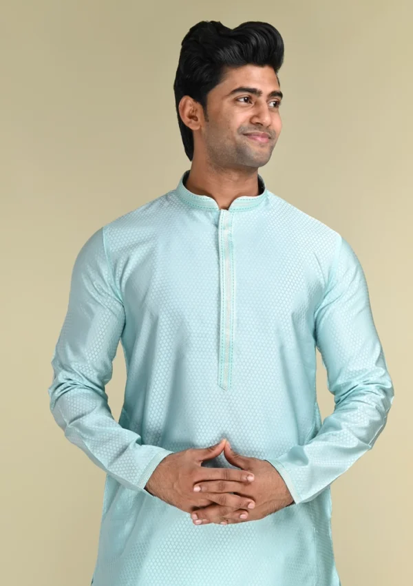 Nawab Parker Sky Blue Regular Fit Kurta Pajama Set with Subtle Woven Detailing