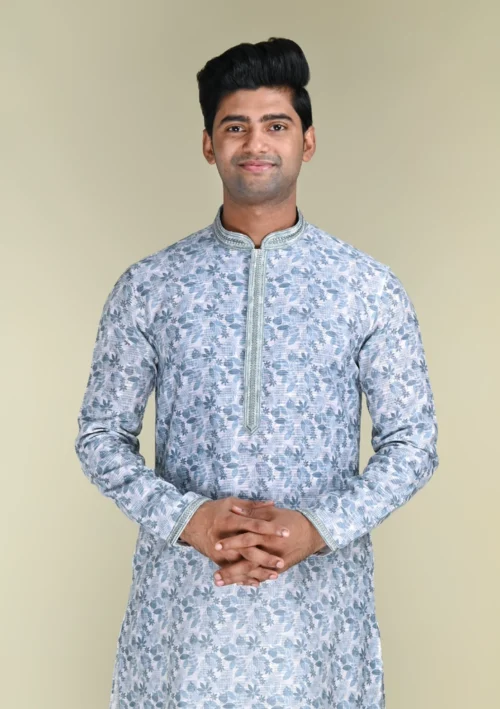 Nawab Parker Buy Printed Light Blue Kurta Pajama Set for Men Online Ethnic Style Front kurta view