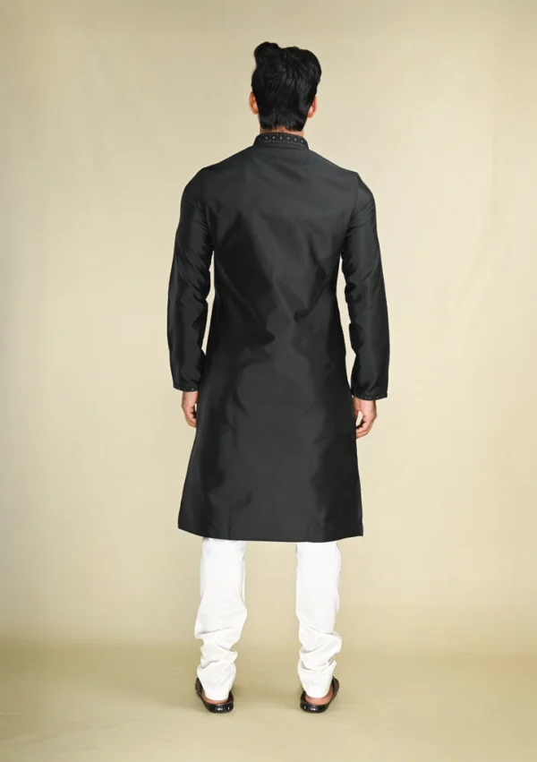 Nawab Parker Black Embellished Kurta Pajama Set with Designer Collar back view
