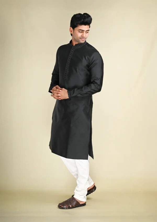 Nawab Parker Black Embellished Kurta Pajama Set with Designer Collar left view