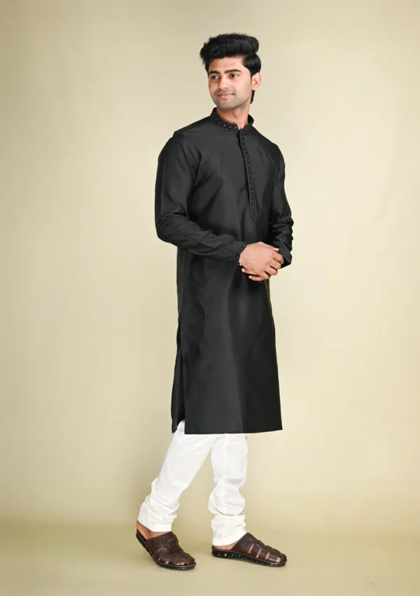 Nawab Parker Black Embellished Kurta Pajama Set with Designer Collar right view