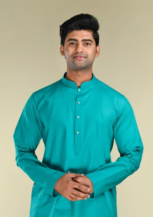 Nawab Parker Buy Aqua Blue Woven Design Kurta Pajama for Men front kurta view