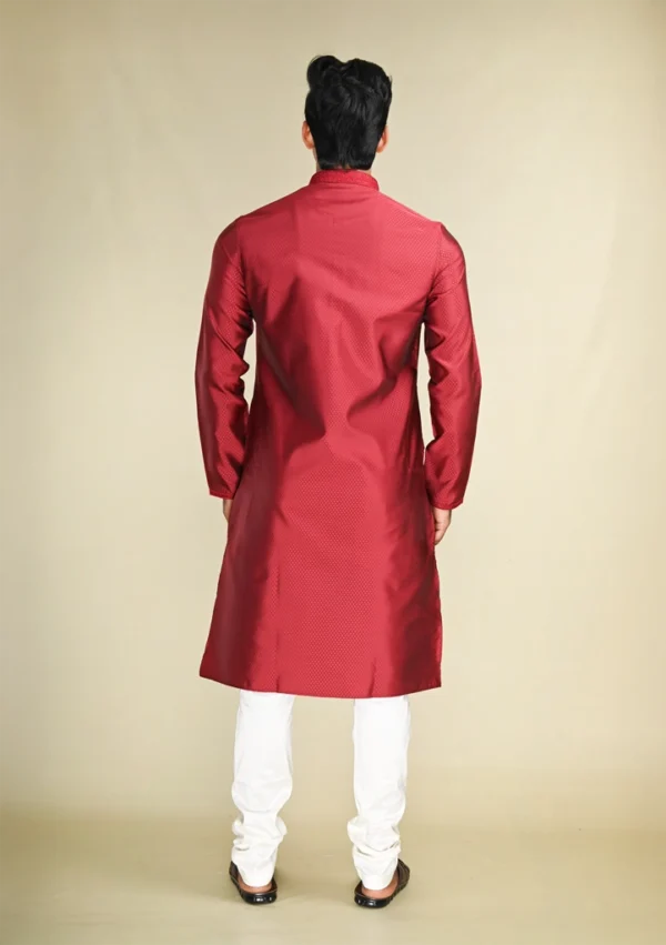 Nawab Parker Buy Cotton Blend Maroon Color Kurta Pajama Set for Men back view
