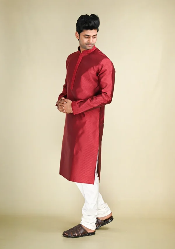 Nawab Parker Buy Cotton Blend Maroon Color Kurta Pajama Set for Men left view