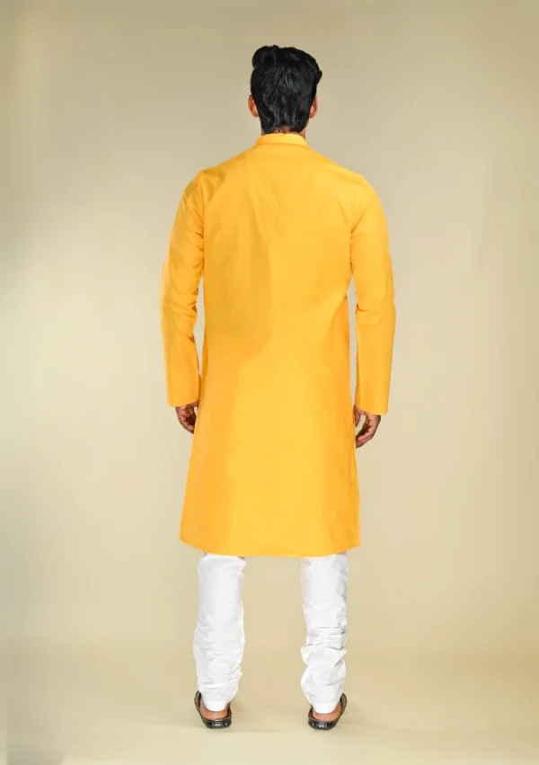 Nawab Parker Buy Festive Special Mandarin Collar Yellow Kurta Pajama for Men back view