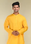 Nawab Parker Buy Festive Special Mandarin Collar Yellow Kurta Pajama for Men front kurta view