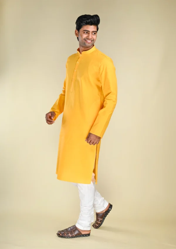 Nawab Parker Buy Festive Special Mandarin Collar Yellow Kurta Pajama for Men left view