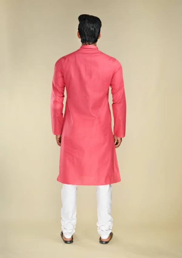 Nawab Parker Buy Jacquard Pink Kurta Pajama set with Mandarin Collar back view
