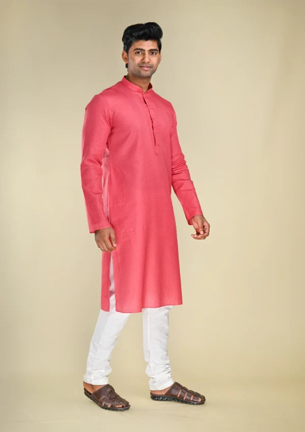 Nawab Parker Buy Jacquard Pink Kurta Pajama set with Mandarin Collar left view