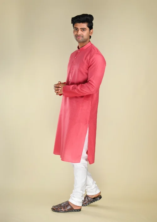 Nawab Parker Buy Jacquard Pink Kurta Pajama set with Mandarin Collar right view