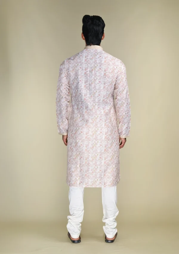 Nawab Parker Buy Men's Light Pink Kurta Pajama with Printed Cotton Fabric back view