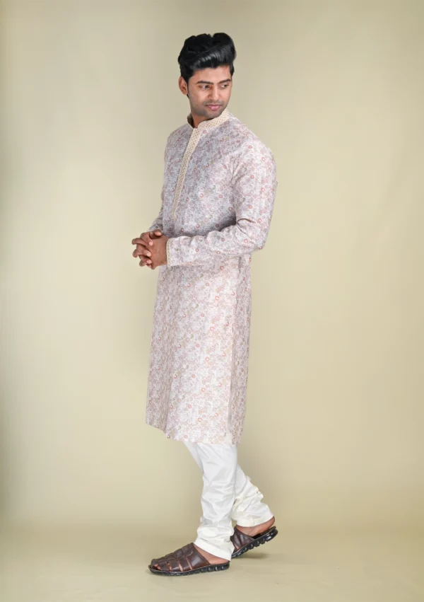 Nawab Parker Buy Men's Light Pink Kurta Pajama with Printed Cotton Fabric left view