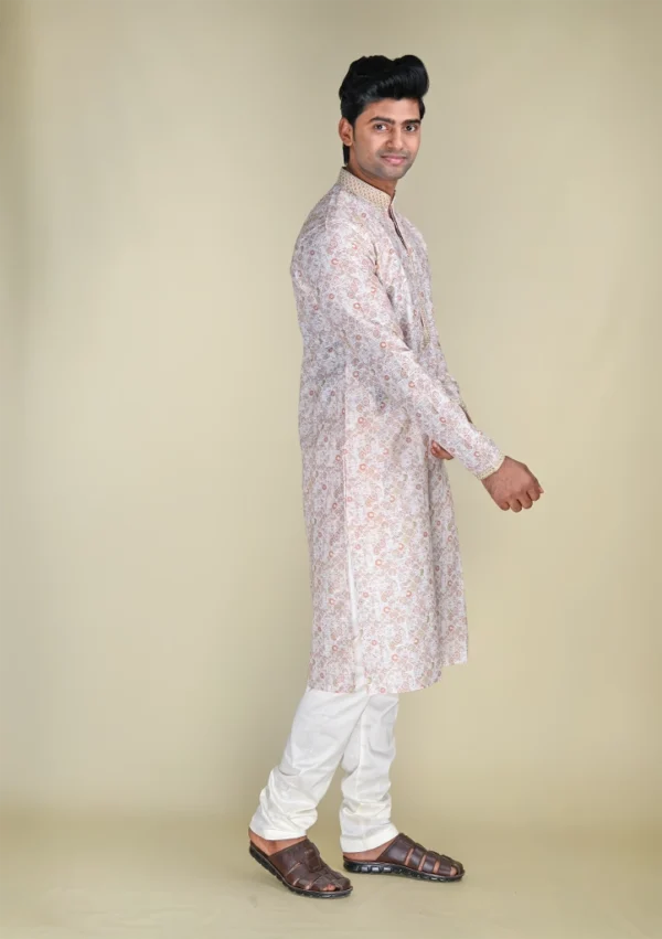 Nawab Parker Buy Men's Light Pink Kurta Pajama with Printed Cotton Fabric right view