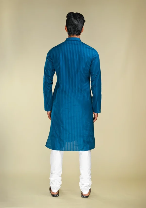 Nawab Parker Buy Men's Navy Blue Woven Stripe Kurta Pajama Set back view