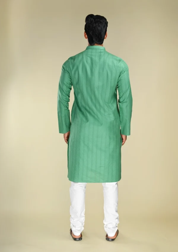 Nawab Parker Buy Men's Woven Green Kurta Pajama for Formal Occasions back view
