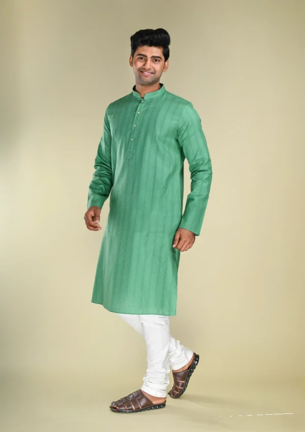 Nawab Parker Buy Men's Woven Green Kurta Pajama for Formal Occasions left view