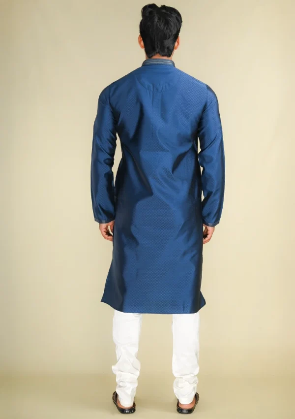 Nawab Parker Buy Navy Blue Jacquard Kurta Pajama for Men Online back view