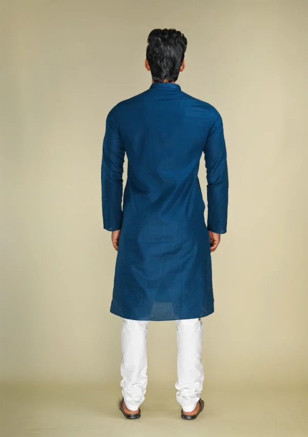 Nawab Parker Buy Premium Self Design Navy Blue Kurta Pajama for Men back view