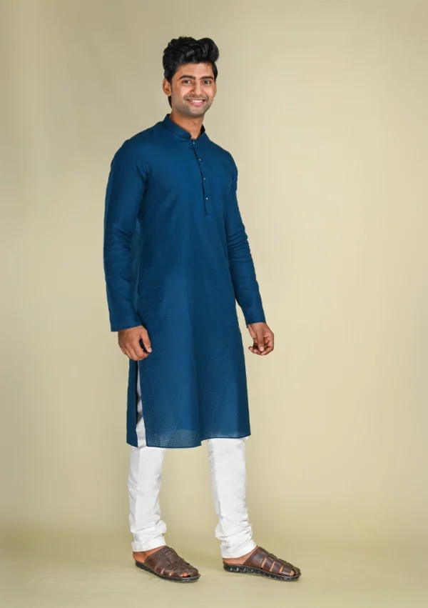 Nawab Parker Buy Premium Self Design Navy Blue Kurta Pajama for Men left view