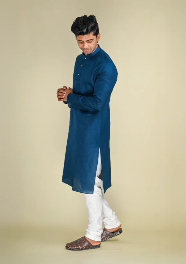 Nawab Parker Buy Premium Self Design Navy Blue Kurta Pajama for Men right view