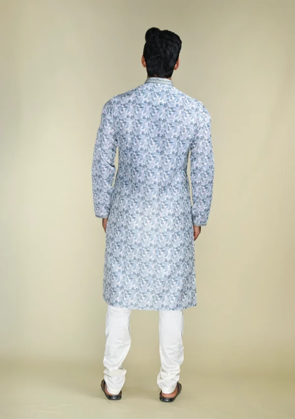 Nawab Parker Buy Printed Light Blue Kurta Pajama Set for Men Online Ethnic Style back view