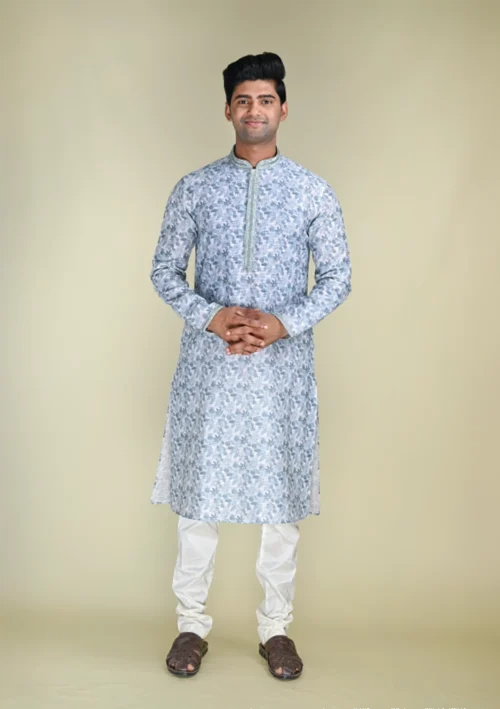 Nawab Parker Buy Printed Light Blue Kurta Pajama Set for Men Online Ethnic Style full front view