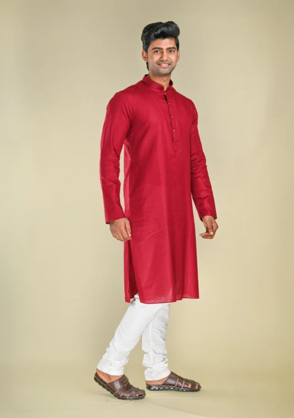 Nawab Parker Buy Textured Maroon Color Kurta Pajama for Weddings left view