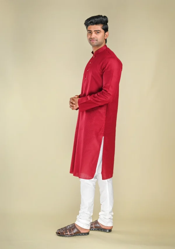 Nawab Parker Buy Textured Maroon Color Kurta Pajama for Weddings right view
