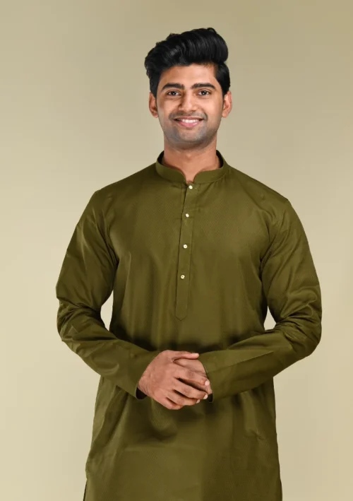 Nawab Parker Buy Traditional Mehndi Colour Kurta Pajama for Festive Occasions front kurta view