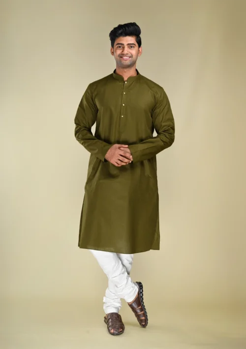 Nawab Parker Buy Traditional Mehndi Colour Kurta Pajama for Festive Occasions full front view