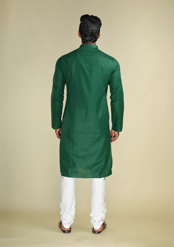 Nawab Parker Classic Green Woven Kurta Pajama for Men back view